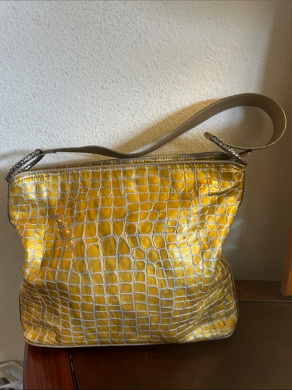 Brighton Yellow Croc-Embossed Shoulder Bag